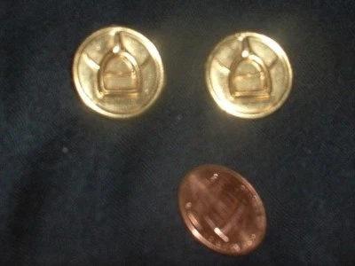 English equestrian theme shank buttons w/gold tone stirrup/leather  6 pairs = 12 - Image 1 of 4