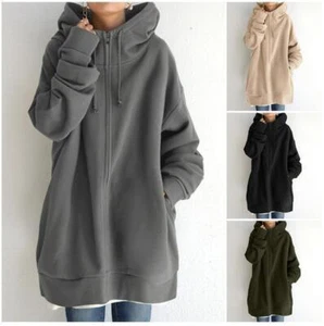 Womens Oversized Jacket Sweatshirt Warm Fleece Jumper Sweater Casual Hoodie Tops - Picture 1 of 11