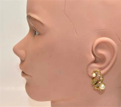 Einzigartige Goldfarbene Kunstperlen Strass Clip-On Ohrringe - Bild 1 von 2