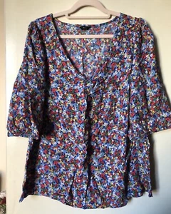 Womens Blue And Red Floral Top M+Co Size 20 - Picture 1 of 5