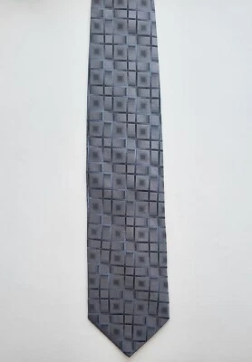 Corbata de cuello largo para hombre Nubio Collezione toda seda negra plateada con estampado geométrico Foto 1 de 4