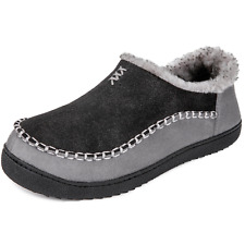 Mens Moc Style Fuzzy House Slippers Faux Suede Warm Lined Slip On Bedroom Shoes