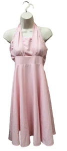 Vestido midi Belle Poque vintage para mujer con cuello atado rosa satinado línea A talla mediana - Imagen 1 de 6