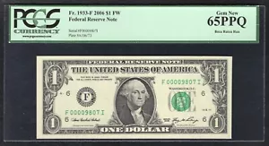 FR. 1933-F 2006 $1 FW FRN ATLANTA, GA “LOW SERIAL #9807” PCGS GEM UNC-65PPQ - Picture 1 of 2
