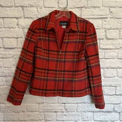 Chaqueta polar roja a cuadros para mujer talla 10 lana mohair cremallera completa requisito vintage Foto 1 de 3