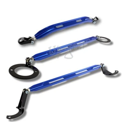 For 1992-2001 Honda Prelude Upper Front+Rear+Lower Blue Aluminum Strut Bar 3-pcs - Изображение 1 из 4