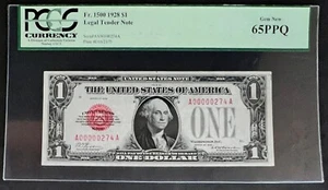 NQC Fr 1500 1928 $1 Low Serial Note - PCGS Gem Unc 65 PPQ - Picture 1 of 2