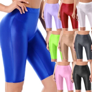 Womens Glossy Swim Board Shorts High Waist Tights Sports Swimsuit Short Pants - Picture 1 of 73