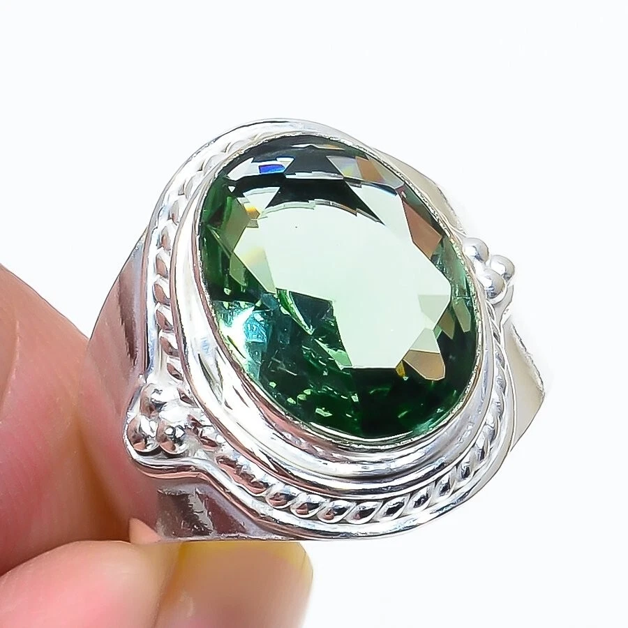 Green Amethyst Gemstone 925 Sterling Silver Jewelry All Size Ring For Gift - Image 1 of 1