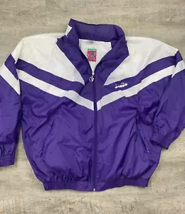 VTG 90s Diadora Soccer Full Zip Up Windbreaker Jacket Sz L w/ Hood TrackSuit Top - Picture 1 of 11