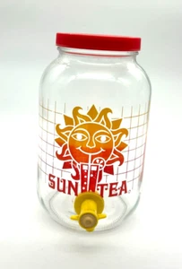 Vintage Sun Tea Glass Jar Yellow Red 1 Gallon 1970s Retro - Picture 1 of 9
