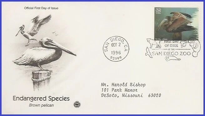 USA5 #3105h ADDR PCS ARTCRAFT FDC   Endangered Species Brown Pelican - Image 1 of 1
