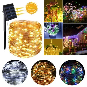 Cuerda de hadas con energía solar luces LED impermeables decoración fiesta jardín exterior - Imagen 1 de 8