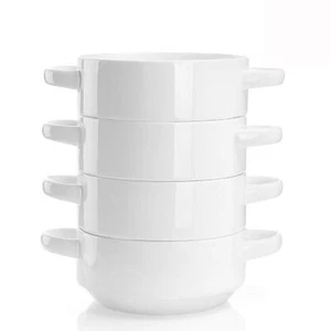 Sweese Porzellan Suppenschüsseln mit Griffen, 20 Unzen Französisch, 4er Set, Geschenk, weiß - Bild 1 von 7