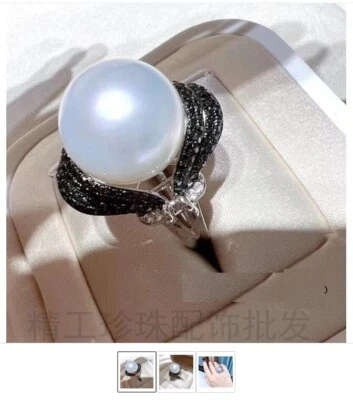 Precioso Anillo de Perlas Redondas Blancas del Mar del Sur AAAAA 12-11mm Años 925 Foto 1 de 4