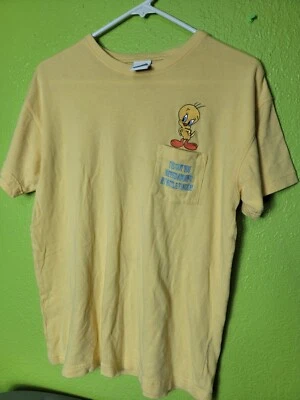 Camisa amarilla Piolín Pájaro Bolsillo en la parte delantera Warner Bros. Looney Tunes Y2K 2000 De colección Foto 1 de 4