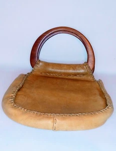 Boho Leder Handtaschen mit Holzgriffen - Bild 1 von 2