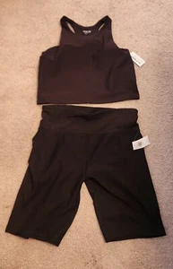 Old Navy Longline Sports Bra & Biker Shorts Girls Youth Size XL 14-16 Active Gym - Picture 1 of 3