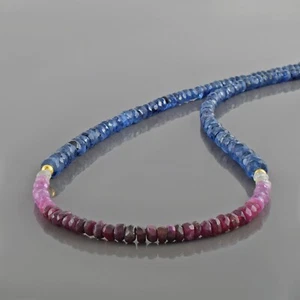 Natural Faceted Blue Sapphire & Ruby Beads 925 Silver 18" Strand Ladies Necklace - Picture 1 of 5