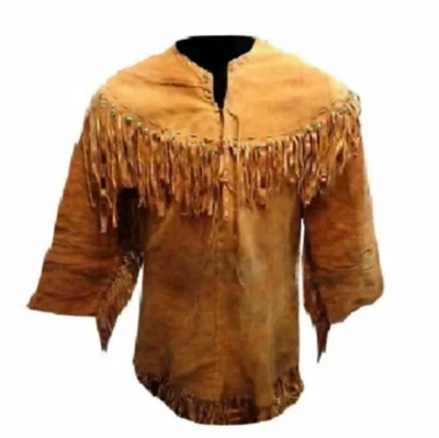 100% Indian Native American Mountain Man COW / Buck Skin Suede Leather Shirt - Image 1 of 3