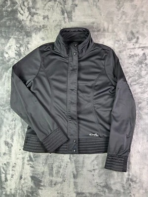 Jaqueta feminina Y2K Oakley pequena preta estilo moto soft shell zíper completo forrada de lã - Imagem 1 de 4