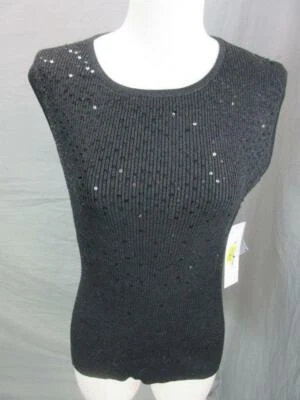 NUEVO CON ETIQUETAS TOP SIN MANGAS HAMPSHIRE STUDIO TALLA L MUJER NEGRO METALIZADO CON CUENTAS T988 Foto 1 de 4