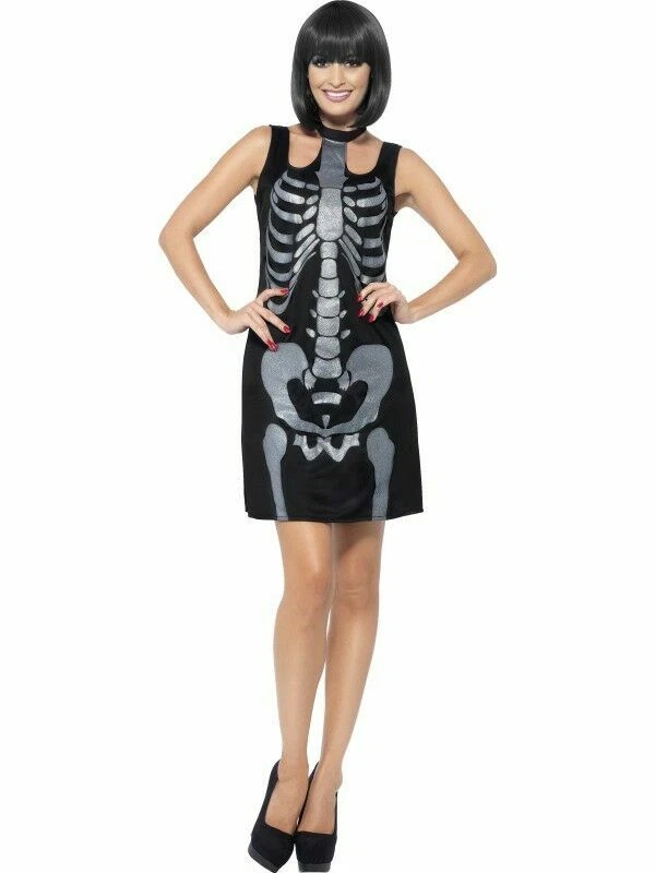 Vestido de cambio esqueleto disfraz huesos brillantes para mujer Halloween elegante vestido conjunto Foto 1 de 1