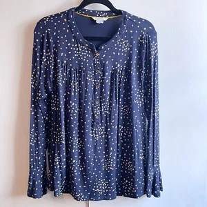 Boden Sinead Dotted V-Neck Henley Swing Top Navy Yellow Polka Dot Size US 12 - Picture 1 of 6
