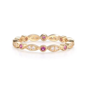 Ladies 9 Carat Gold On 925 Sterling Silver Ruby White Sapphire Eternity Ring - Picture 1 of 13