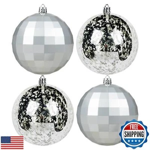 XmasExp Large Christmas Ball Ornaments,4pcs Silver Giant Shatterproof Plastic - Picture 1 of 5