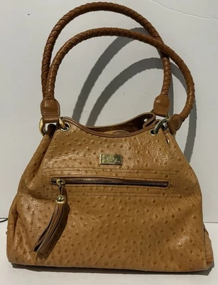 Isabella Adams Ostrich Embossed Leather Purse Hand Bag Shoulder Carry Tote - Image 1 of 4