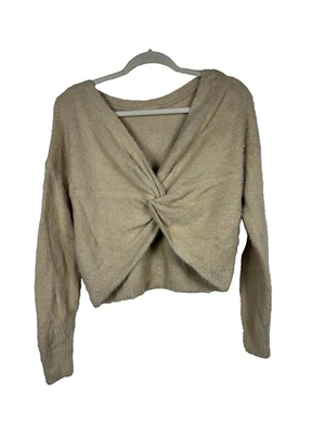 Suéter Hollister Para Mujer Mediano Recortado Difuso - Tostado Anudado Frontal Manga Larga Foto 1 de 4