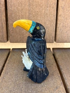 Handmade Toucan Bird Sculpture Yellow Jasper Quartz Onyx Natural Crystal Carving - Picture 1 of 3