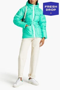 RRP €1098 IENKI IENKI Down Quilted Jacket Size S Belted Full Zip Green Hooded - Picture 1 of 6