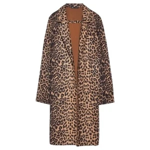 Zara Faux Suede Leopard Print Trench Coat Brown/Black Size Small - Picture 1 of 12