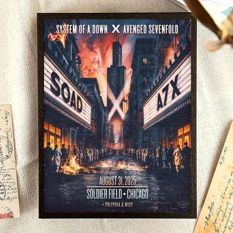 System Of A Down And Avenged Sevenfold In Chicago At Soldier Field 2025 Poster
