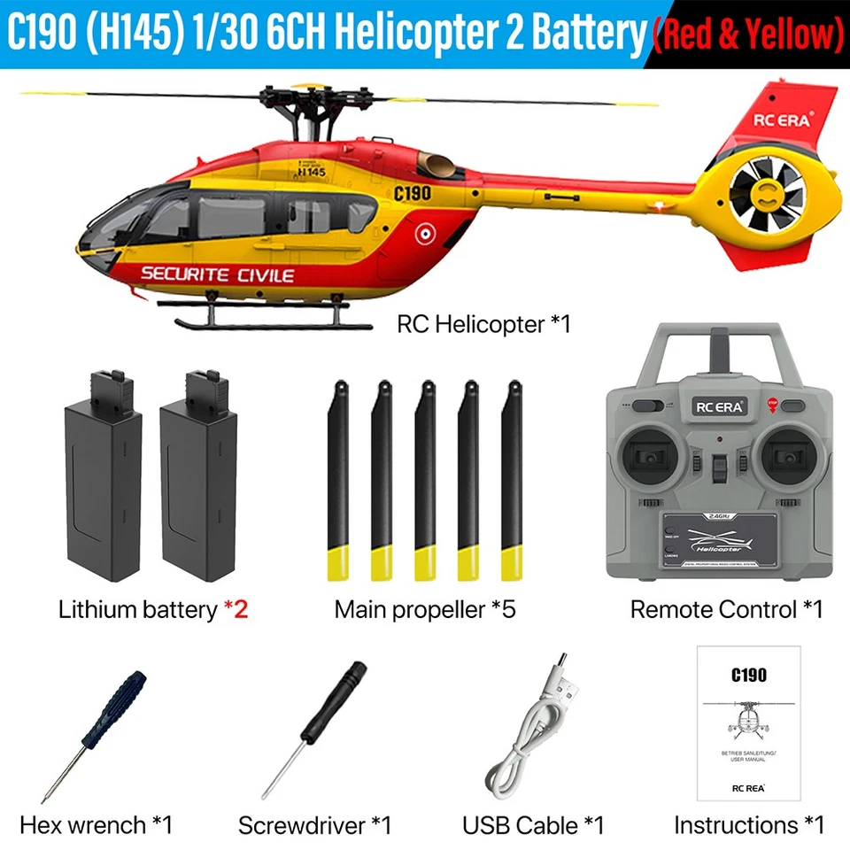RC ERA C190 RC Helicopter H145 Dual Brushless 6CH Optical Flow Positioning Plane - Image 1 of 4