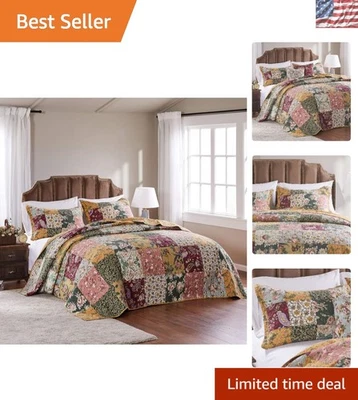 Juego de edredón Jumbo King 100 % algodón - Diseño reversible de retazos con fundas Foto 1 de 4