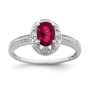 Sterling Silver Rhodium-plated Diamond & Lab Created Ruby Ring Size 8 for Women - Picture 1 of 5