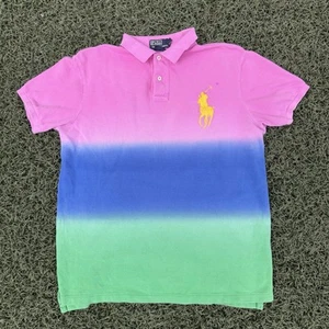 VTG Polo Ralph Lauren Shirt L Pink Colorblock Ombre Dip Dye Big Pony Gradient - Picture 1 of 6