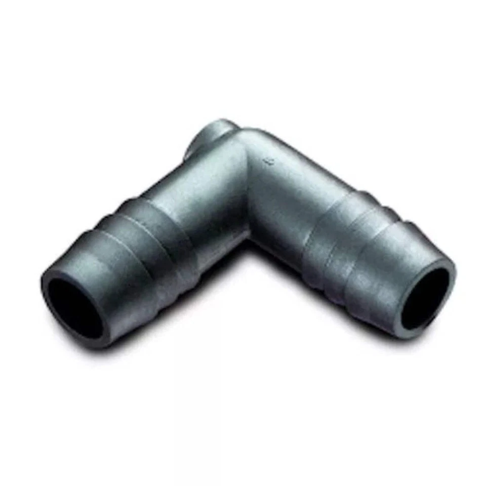 1/2" Hose ID x 1/4" Hose ID Black HDPE Elbow 62051 - Image 1 of 1