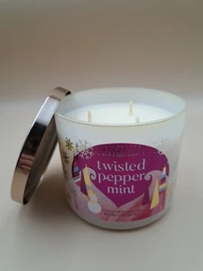 BATH AND BODY WORKS Twisted Peppermint 3 Wick Candle With Lid - Picture 1 of 4