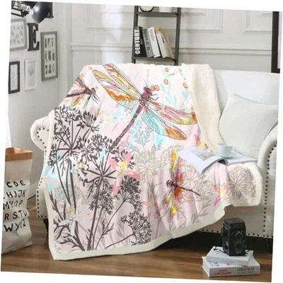 Manta Sherpa Libélula 50x60 Pulgadas Botánica 50" x 60" Colorido Rosa Foto 1 de 4