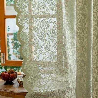  绿色蕾丝窗帘 84 英寸长 2 52 英寸宽 x 84 英寸长(2 件装)鼠尾草绿色 — 第 1/4 张图片