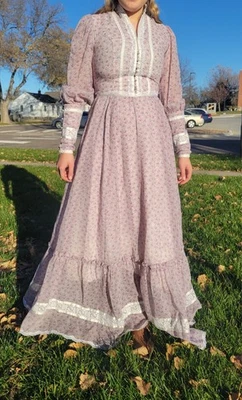 Vestido Gunne Sax de Jessica Maxi Vintage Años 70 Pradera Cottagecore Encaje Floral Talla 9 Foto 1 de 4