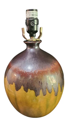 Vintage Arts & Crafts Glazed Pottery Earth Tone Table Lamp - Image 1 of 4