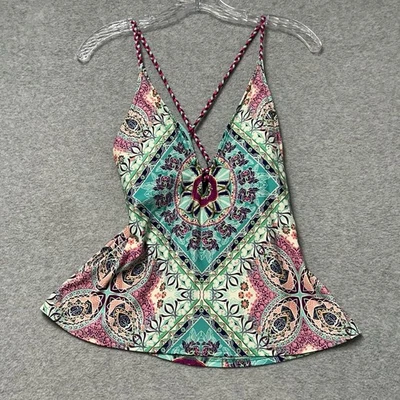 GIBSON LATIMER цветочный танкини верхний размер M плетеные ремни пейсли бирюзовый с подкладкой - Изображение 1 из 4
