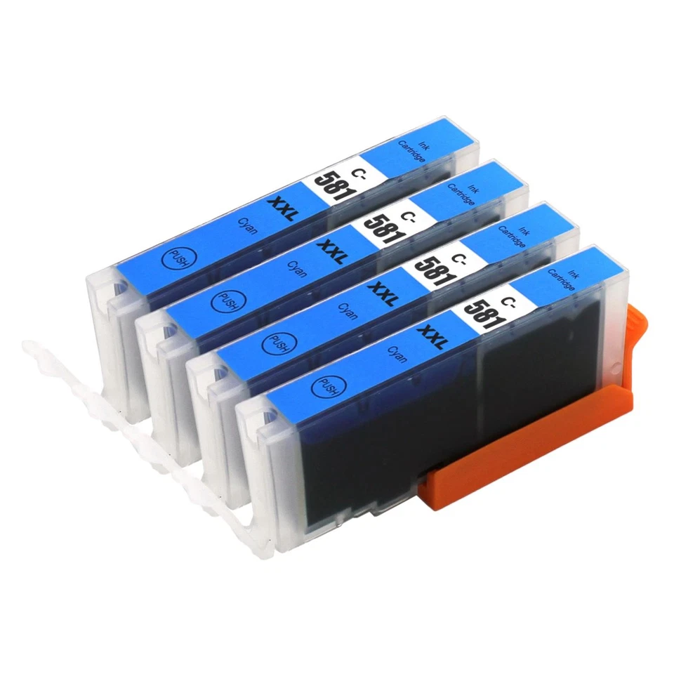 4 Cyan Printer Ink Cartridges to replace Canon CLI-581C (581XLC) Compatible