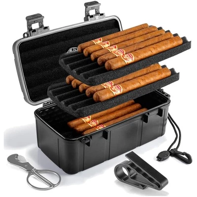 Zigarren Humidor Reisebox, Waterproof, Befeuchter, Cutter, Aufkleber, Golfer - Bild 1 von 4
