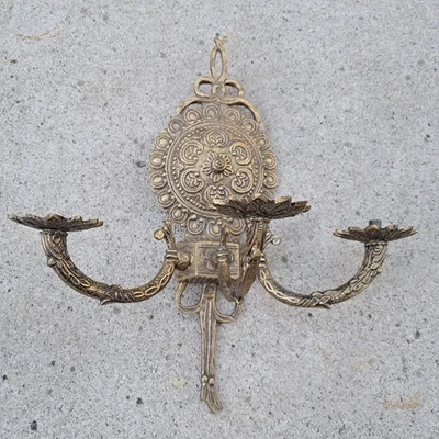 Vintage Ornate Brass/Bronze Three-Light Wall Sconce Body - Made in Spain - Image 1 of 4